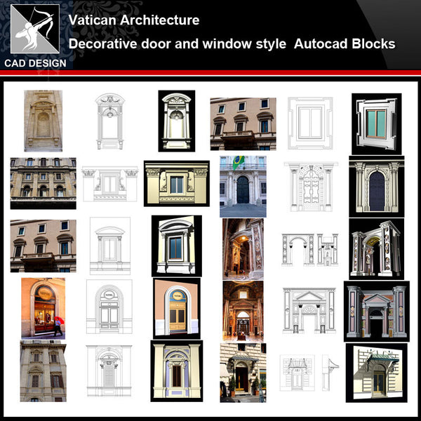★【Vatican Architecture Style Design】Vatican architecture · Decorative door and window style CAD Drawings - Architecture Autocad Blocks,CAD Details,CAD Drawings,3D Models,PSD,Vector,Sketchup Download