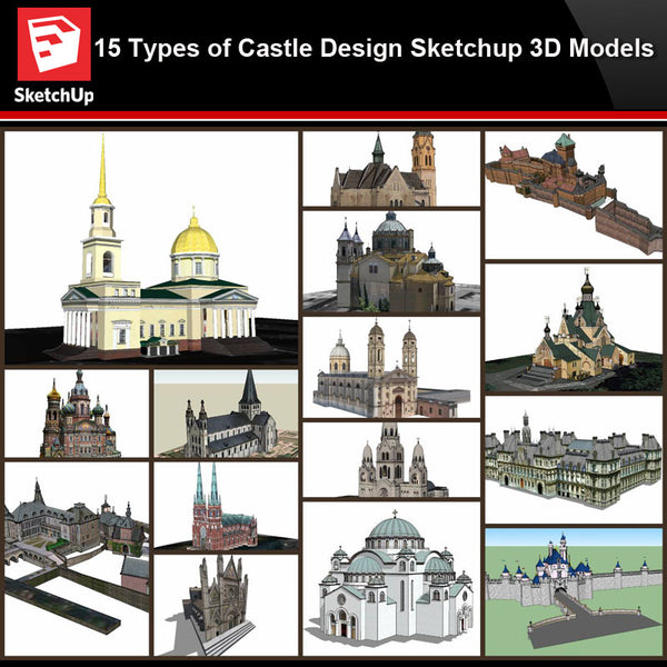 💎【Sketchup Architecture 3D Projects】15 Types of Castle Design Sketchup 3D Models V3 - Architecture Autocad Blocks,CAD Details,CAD Drawings,3D Models,PSD,Vector,Sketchup Download