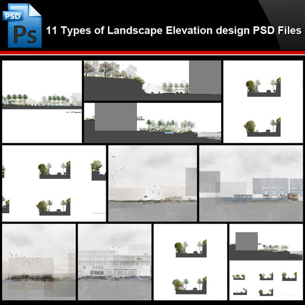 ★Photoshop PSD Files-11 Types of Landscape Elevation design PSD Files(Total 2.67GB) - Architecture Autocad Blocks,CAD Details,CAD Drawings,3D Models,PSD,Vector,Sketchup Download