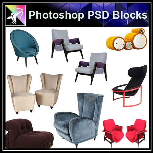【Photoshop PSD Blocks】Sofa & Chair PSD Blocks V.1 - Architecture Autocad Blocks,CAD Details,CAD Drawings,3D Models,PSD,Vector,Sketchup Download