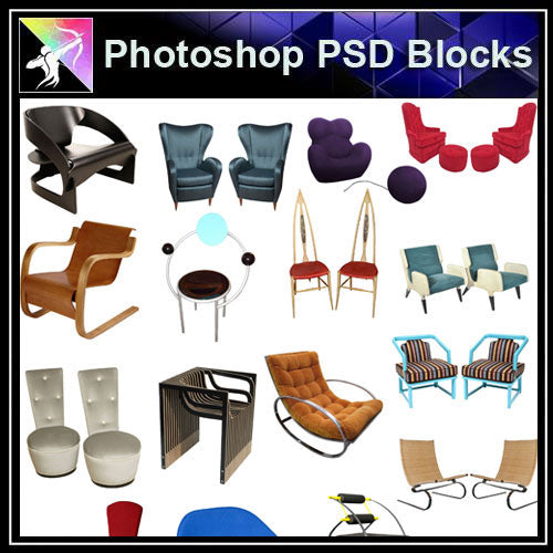 【Photoshop PSD Blocks】Sofa & Chair PSD Blocks V.5 - Architecture Autocad Blocks,CAD Details,CAD Drawings,3D Models,PSD,Vector,Sketchup Download
