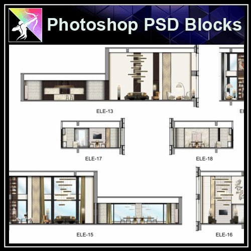 ★Interior Design Plan & Elevation Elements-Photoshop PSD Blocks V.14 - Architecture Autocad Blocks,CAD Details,CAD Drawings,3D Models,PSD,Vector,Sketchup Download
