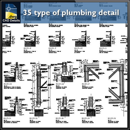 【CAD Details】35 type of plumbing detail and sections in cad drawing - Architecture Autocad Blocks,CAD Details,CAD Drawings,3D Models,PSD,Vector,Sketchup Download