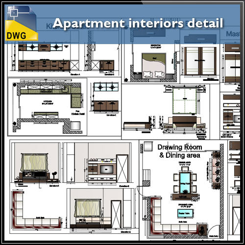 【Interior Design CAD Drawings】@Apartment interiors CAD Details - Architecture Autocad Blocks,CAD Details,CAD Drawings,3D Models,PSD,Vector,Sketchup Download