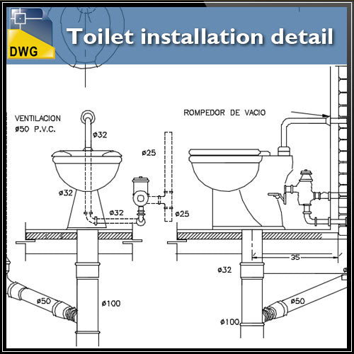 【CAD Details】Toilet installation CAD Details - Architecture Autocad Blocks,CAD Details,CAD Drawings,3D Models,PSD,Vector,Sketchup Download