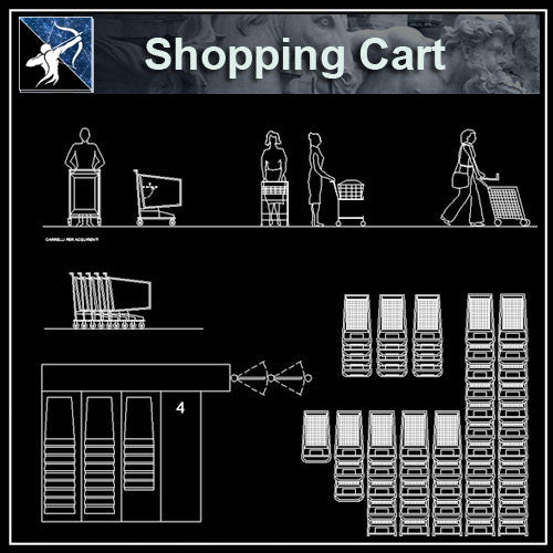 【Architecture CAD Projects】Supermarket Shopping Cart CAD Blocks,Plans - Architecture Autocad Blocks,CAD Details,CAD Drawings,3D Models,PSD,Vector,Sketchup Download