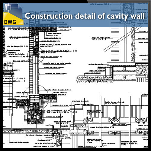 【CAD Details】Construction detail of cavity wall design drawing - Architecture Autocad Blocks,CAD Details,CAD Drawings,3D Models,PSD,Vector,Sketchup Download