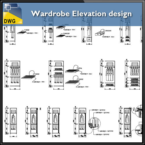【Interior Design CAD Drawings】@Wardrobe Elevation design - Architecture Autocad Blocks,CAD Details,CAD Drawings,3D Models,PSD,Vector,Sketchup Download