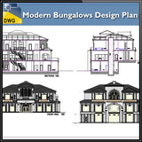 【Architecture CAD Projects】Modern Bungalows Design Plan,Villa CAD Drawings V.3 - Architecture Autocad Blocks,CAD Details,CAD Drawings,3D Models,PSD,Vector,Sketchup Download