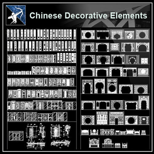 ★【Over 500+ Chinese Decorative elements-Frame,Pattern,Border,Door,Windows,Roof,Lattice,Carved Wood】 - Architecture Autocad Blocks,CAD Details,CAD Drawings,3D Models,PSD,Vector,Sketchup Download