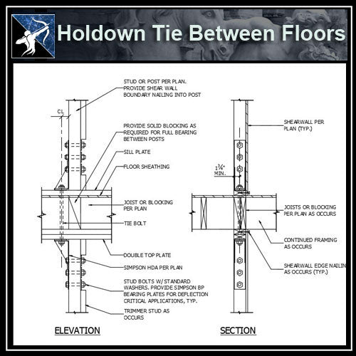 ★Free CAD Details-Holdown Tie Between Floors - Architecture Autocad Blocks,CAD Details,CAD Drawings,3D Models,PSD,Vector,Sketchup Download