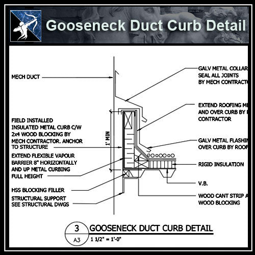 ★Free CAD Details-Gooseneck Duct Curb Detail - Architecture Autocad Blocks,CAD Details,CAD Drawings,3D Models,PSD,Vector,Sketchup Download