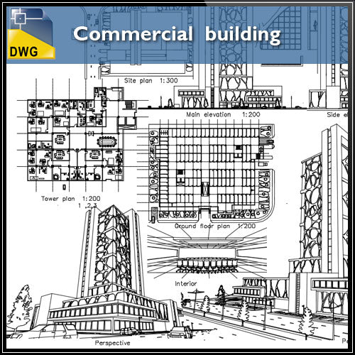 【Architecture CAD Projects】@Commercial Building CAD Design - Architecture Autocad Blocks,CAD Details,CAD Drawings,3D Models,PSD,Vector,Sketchup Download