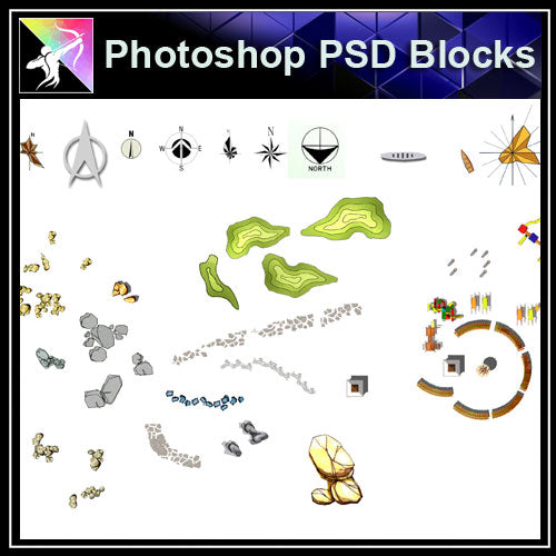 Photoshop PSD Landscape North Symbols Blocks - Architecture Autocad Blocks,CAD Details,CAD Drawings,3D Models,PSD,Vector,Sketchup Download
