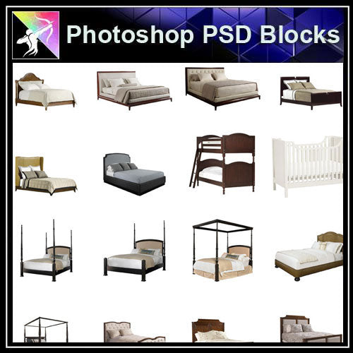 【Photoshop PSD Blocks】Bed Blocks V3 - Architecture Autocad Blocks,CAD Details,CAD Drawings,3D Models,PSD,Vector,Sketchup Download