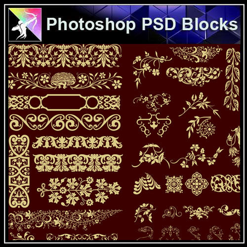 【Photoshop PSD Blocks】Gold Decorative Borders 4 - Architecture Autocad Blocks,CAD Details,CAD Drawings,3D Models,PSD,Vector,Sketchup Download