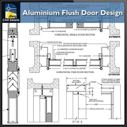 【CAD Details】Aluminium Flush Door Design CAD Details - Architecture Autocad Blocks,CAD Details,CAD Drawings,3D Models,PSD,Vector,Sketchup Download