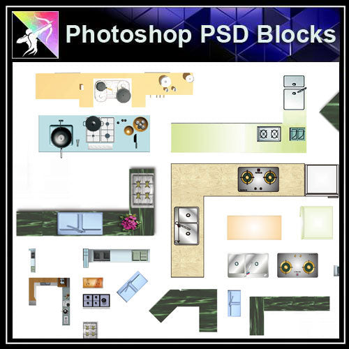 【Photoshop PSD Blocks】Kitchen Blocks - Architecture Autocad Blocks,CAD Details,CAD Drawings,3D Models,PSD,Vector,Sketchup Download