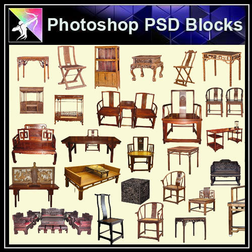【Photoshop PSD Blocks】Chinese Chair 1 - Architecture Autocad Blocks,CAD Details,CAD Drawings,3D Models,PSD,Vector,Sketchup Download