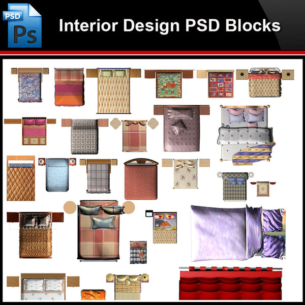 ★Photoshop PSD Blocks-Interior Design PSD Blocks-Bed PSD Blocks V1 - Architecture Autocad Blocks,CAD Details,CAD Drawings,3D Models,PSD,Vector,Sketchup Download