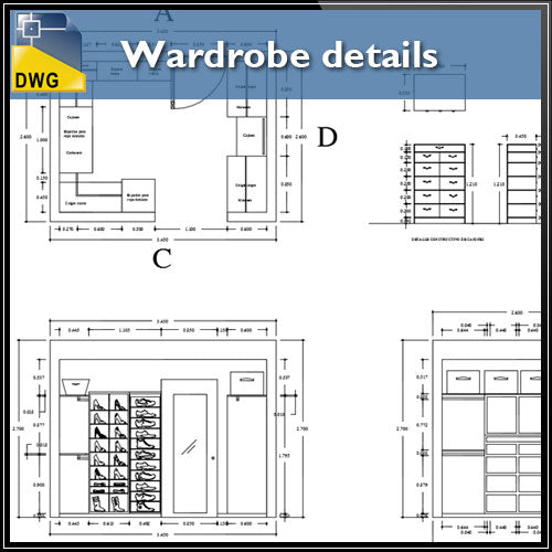 【Interior Design CAD Drawings】@Wardrobe detail and section dwg files V.2 - Architecture Autocad Blocks,CAD Details,CAD Drawings,3D Models,PSD,Vector,Sketchup Download