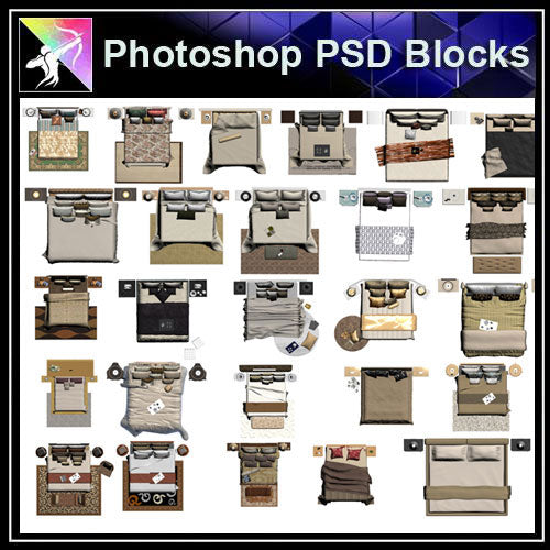 【Photoshop PSD Blocks】Bed Blocks - Architecture Autocad Blocks,CAD Details,CAD Drawings,3D Models,PSD,Vector,Sketchup Download