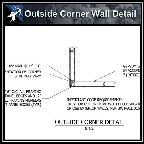★Free CAD Details-Outside Corner Wall Detail - Architecture Autocad Blocks,CAD Details,CAD Drawings,3D Models,PSD,Vector,Sketchup Download