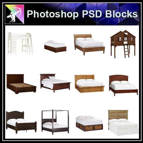 【Photoshop PSD Blocks】Bed Blocks V1 - Architecture Autocad Blocks,CAD Details,CAD Drawings,3D Models,PSD,Vector,Sketchup Download