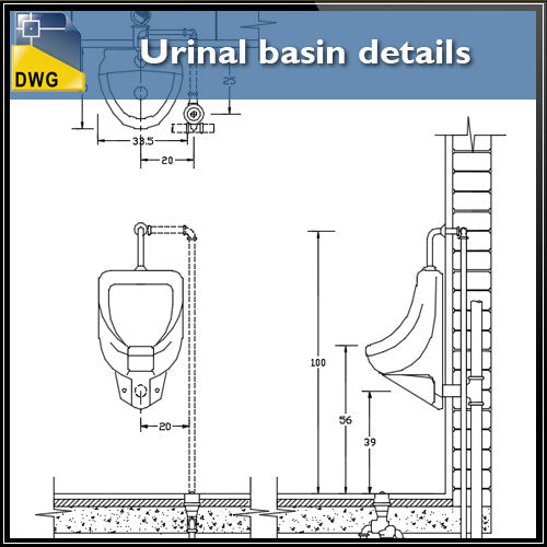 【CAD Details】Urinal basin CAD Details - Architecture Autocad Blocks,CAD Details,CAD Drawings,3D Models,PSD,Vector,Sketchup Download