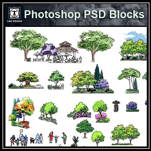 【Photoshop PSD Landscape Blocks】Hand-painted Landscape Blocks 5 - Architecture Autocad Blocks,CAD Details,CAD Drawings,3D Models,PSD,Vector,Sketchup Download