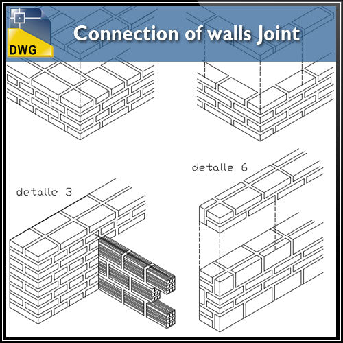 【CAD Details】Connection of Walls Joint with Isometric view design CAD Drawing - Architecture Autocad Blocks,CAD Details,CAD Drawings,3D Models,PSD,Vector,Sketchup Download