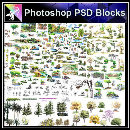 【Photoshop PSD Landscape Blocks】Hand-painted Tree Blocks 5 - Architecture Autocad Blocks,CAD Details,CAD Drawings,3D Models,PSD,Vector,Sketchup Download