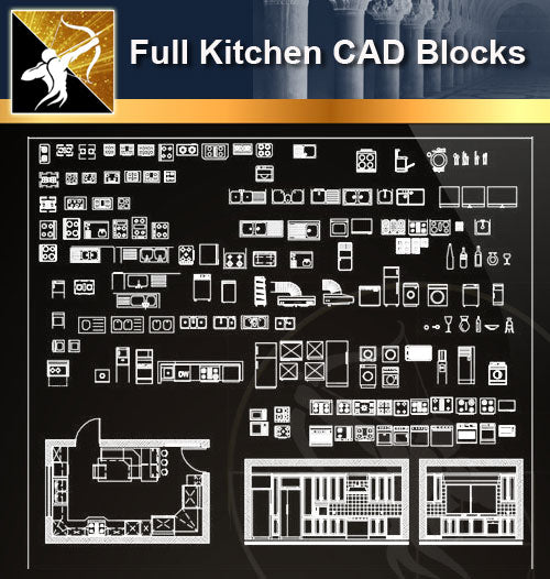 ★Full Kitchen Blocks - Architecture Autocad Blocks,CAD Details,CAD Drawings,3D Models,PSD,Vector,Sketchup Download