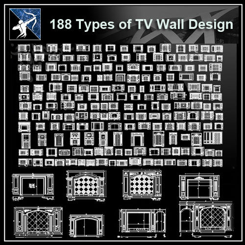 ★【188 Types of TV Wall Design CAD Drawings】 - Architecture Autocad Blocks,CAD Details,CAD Drawings,3D Models,PSD,Vector,Sketchup Download