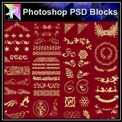 【Photoshop PSD Blocks】Gold Decorative Borders 1 - Architecture Autocad Blocks,CAD Details,CAD Drawings,3D Models,PSD,Vector,Sketchup Download