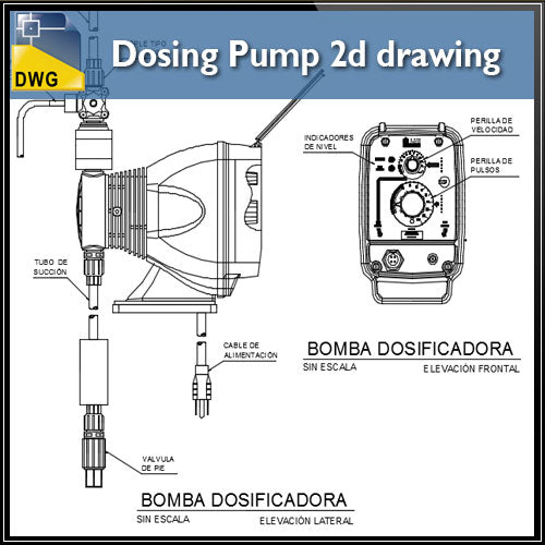 【CAD Details】Dosing pump 2d drawing in autocad dwg files - Architecture Autocad Blocks,CAD Details,CAD Drawings,3D Models,PSD,Vector,Sketchup Download