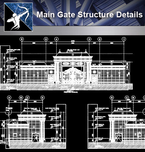 【Door Details】Main Gate Structure Details - Architecture Autocad Blocks,CAD Details,CAD Drawings,3D Models,PSD,Vector,Sketchup Download