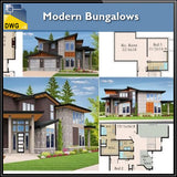 【Architecture CAD Projects】Modern Bungalows Design Plan,Villa CAD Drawings V.2 - Architecture Autocad Blocks,CAD Details,CAD Drawings,3D Models,PSD,Vector,Sketchup Download