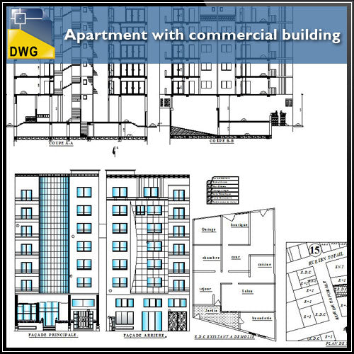 【Architecture CAD Projects】Apartment with Commercial building - Architecture Autocad Blocks,CAD Details,CAD Drawings,3D Models,PSD,Vector,Sketchup Download