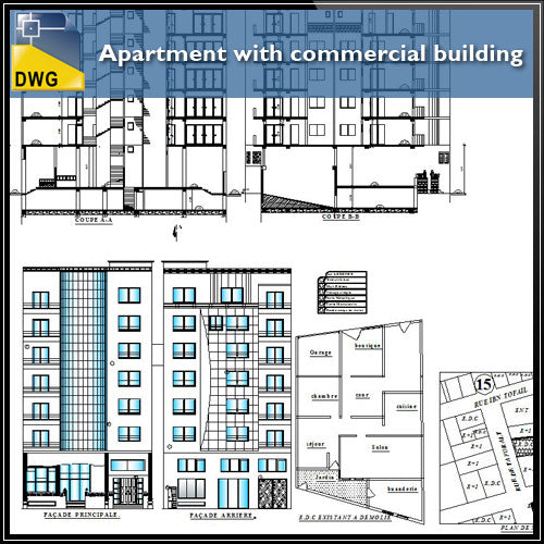 【Architecture CAD Projects】Apartment with Commercial building - Architecture Autocad Blocks,CAD Details,CAD Drawings,3D Models,PSD,Vector,Sketchup Download