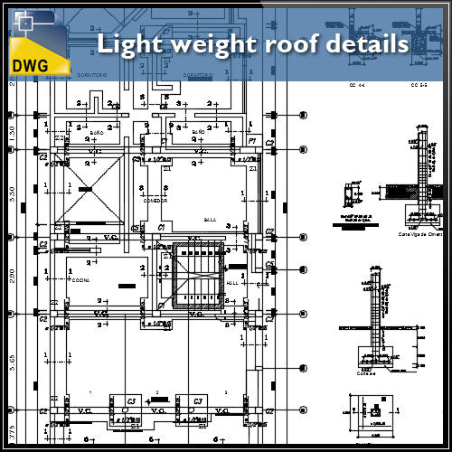 【CAD Details】Light weight roof architecture structure CAD Details - Architecture Autocad Blocks,CAD Details,CAD Drawings,3D Models,PSD,Vector,Sketchup Download