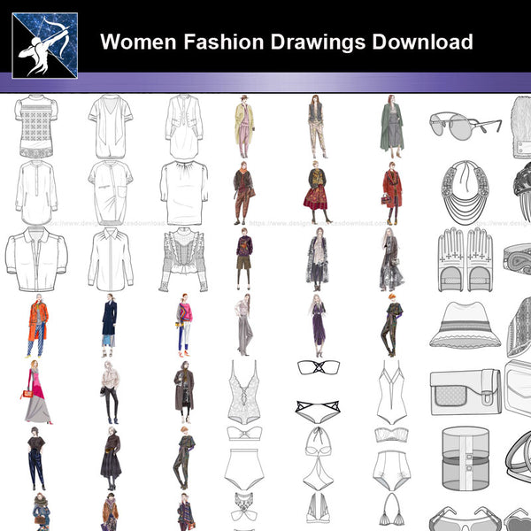 ★Women Fashion Drawings Download  V.3-Women Dresses,Tops,Skirts,Shoes Design Drawings - Architecture Autocad Blocks,CAD Details,CAD Drawings,3D Models,PSD,Vector,Sketchup Download