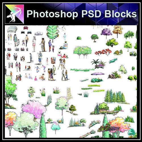 【Photoshop PSD Landscape Blocks】Hand-painted Tree Blocks 4 - Architecture Autocad Blocks,CAD Details,CAD Drawings,3D Models,PSD,Vector,Sketchup Download