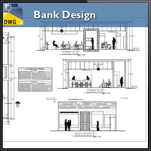 【Architecture CAD Projects】Bank Design CAD Blocks,Elevation Drawings - Architecture Autocad Blocks,CAD Details,CAD Drawings,3D Models,PSD,Vector,Sketchup Download