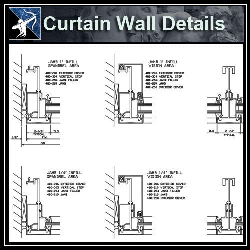 【Architecture Details】Curtain Wall Details - Architecture Autocad Blocks,CAD Details,CAD Drawings,3D Models,PSD,Vector,Sketchup Download