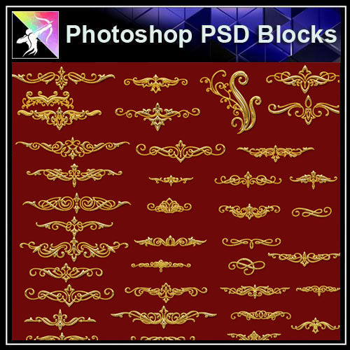 【Photoshop PSD Blocks】Gold Decorative Borders 2 - Architecture Autocad Blocks,CAD Details,CAD Drawings,3D Models,PSD,Vector,Sketchup Download