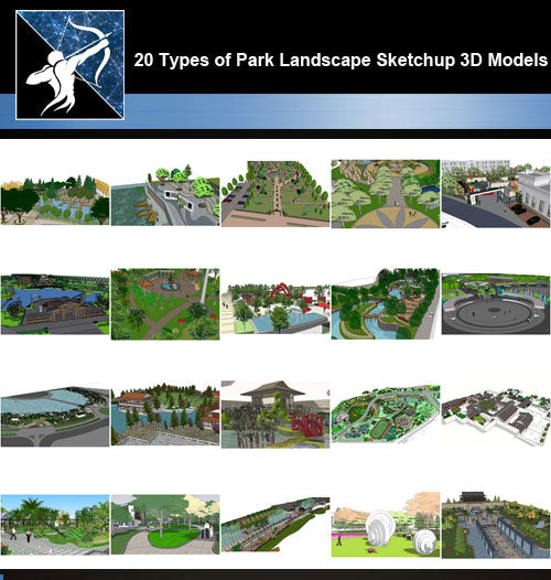 ★Best 20 Types of Park Landscape Sketchup 3D Models Collection V.2 - Architecture Autocad Blocks,CAD Details,CAD Drawings,3D Models,PSD,Vector,Sketchup Download