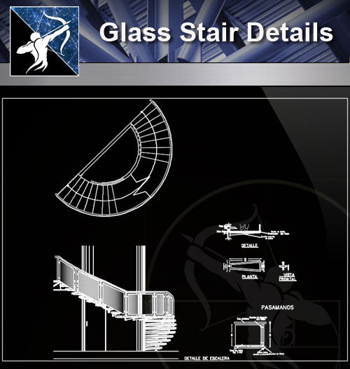 【Stair Details】Glass Stair Detail - Architecture Autocad Blocks,CAD Details,CAD Drawings,3D Models,PSD,Vector,Sketchup Download