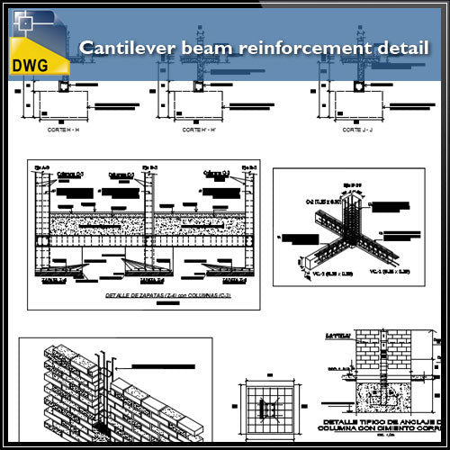 【CAD Details】Cantilever beam reinforcement detail - Architecture Autocad Blocks,CAD Details,CAD Drawings,3D Models,PSD,Vector,Sketchup Download