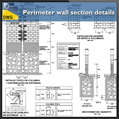 【CAD Details】Perimeter wall section design CAD drawing - Architecture Autocad Blocks,CAD Details,CAD Drawings,3D Models,PSD,Vector,Sketchup Download